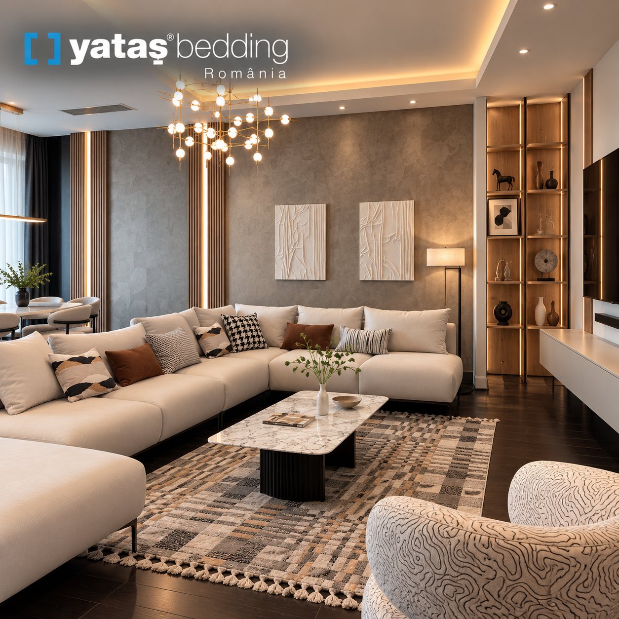 Penthouse amenajat complet – Living și zonă TV