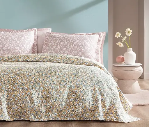 [50503000008361] SET LENJERIE PAT - APRIL, DIMENSIUNE QUEEN - GALBEN